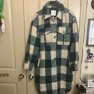 Avec Les Filles Green and Cream Plaid Medium Jacket